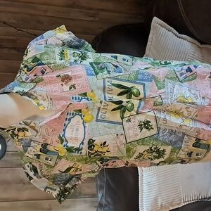 Jane and Delancey Frech Graphic Button Down Shirt Size S